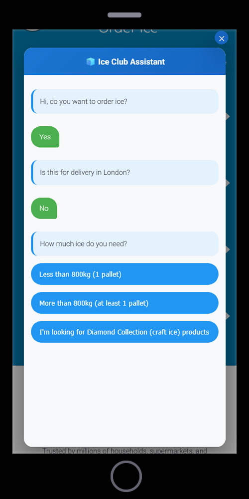Ice Club enquiry-focused website mobile screenshot