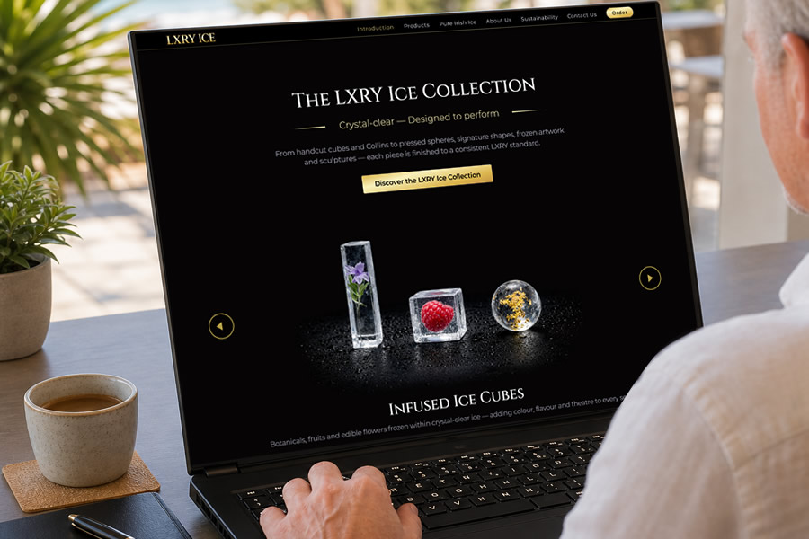 Website design work displayed on a laptop