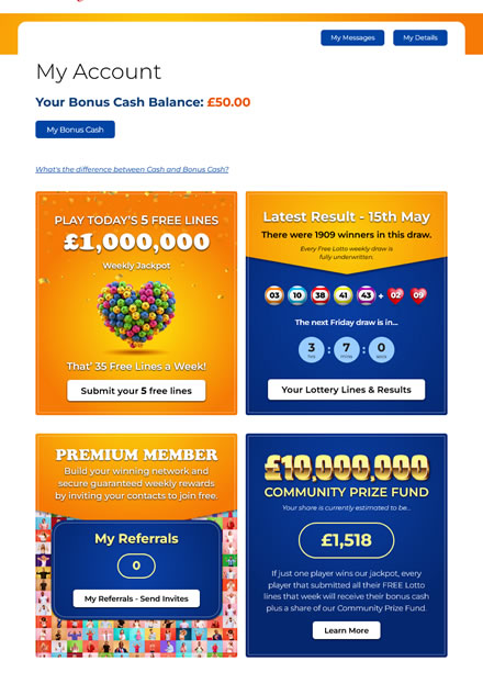 Free Lotto Club line submission page shown on a tablet