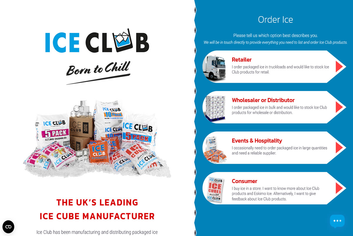 Ice Club website homepage shown on a desktop monitor