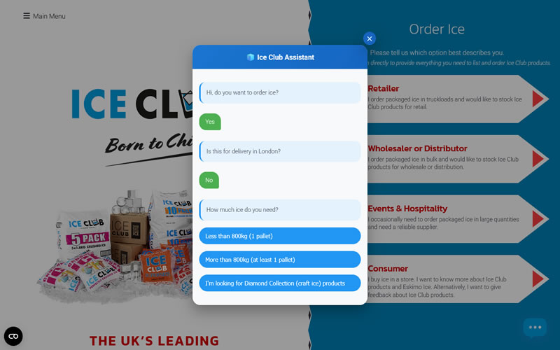 Ice Club enquiry page shown on a laptop