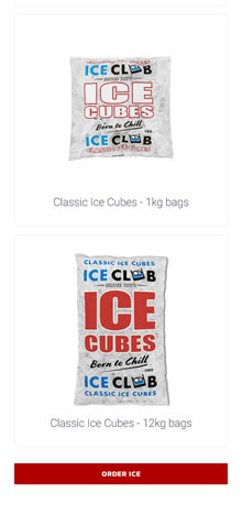 Ice Club website shown on a mobile phone