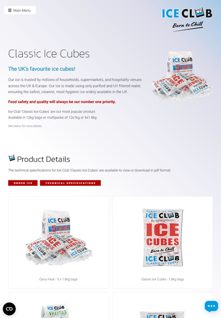 Ice Club website page shown on a tablet