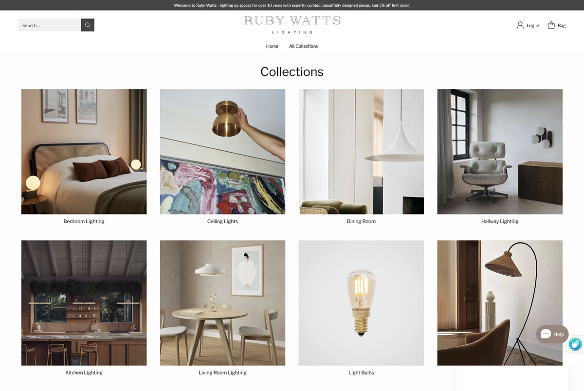Ruby Watts ecommerce website homepage shown on a desktop monitor