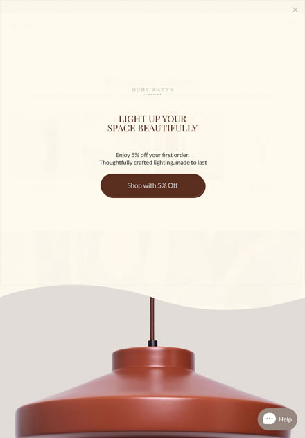 Ruby Watts ecommerce page shown on a tablet